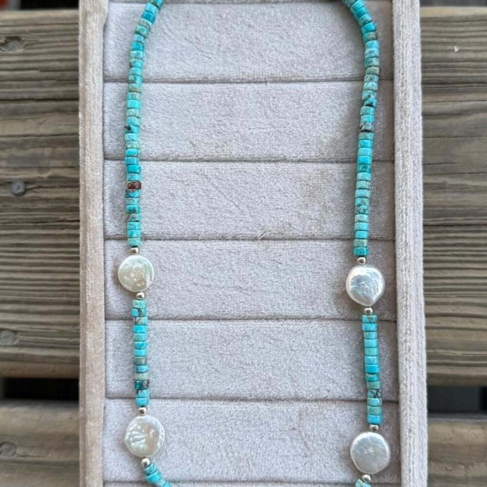 18" Sediment Jasper and Freshwater Pearl Necklace with Silver Accents